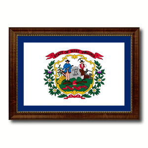 West Virginia State Flag Canvas Print with Custom Brown Picture Frame Home Decor Wall Art Decoration Gifts