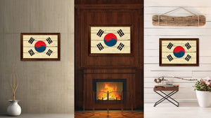 Korea Country Flag Vintage Canvas Print with Brown Picture Frame Home Decor Gifts Wall Art Decoration Artwork