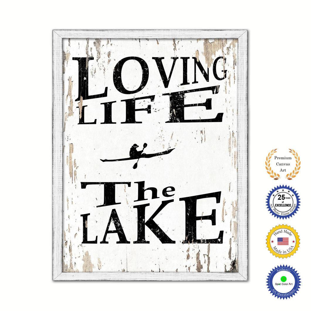 Loving Life The Lake Vintage Saying Gifts Home Decor Wall Art Canvas Print with Custom Picture Frame