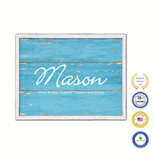 Load image into Gallery viewer, Mason Name Plate White Wash Wood Frame Canvas Print Boutique Cottage Decor Shabby Chic
