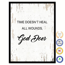 Load image into Gallery viewer, Time doesn&#39;t heal all wounds God does Bible Verse Scripture Quote White Canvas Print with Picture Frame
