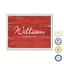 Load image into Gallery viewer, William Name Plate White Wash Wood Frame Canvas Print Boutique Cottage Decor Shabby Chic
