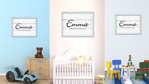 Emma Name Plate White Wash Wood Frame Canvas Print Boutique Cottage Decor Shabby Chic