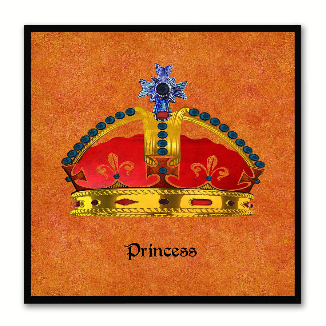 Princess Orange Canvas Print Black Frame Kids Bedroom Wall Home Décor