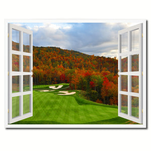 North Carolina Golf Course Autumn View Picture French Window Framed Canvas Print Home Decor Wall Art Collection
