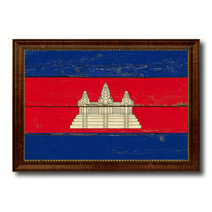 Cambodia Country Flag Vintage Canvas Print with Brown Picture Frame Home Decor Gifts Wall Art Decoration Artwork