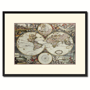 World Hemispheres Vintage Antique Map Wall Art Home Decor Gift Ideas Canvas Print Custom Picture Frame