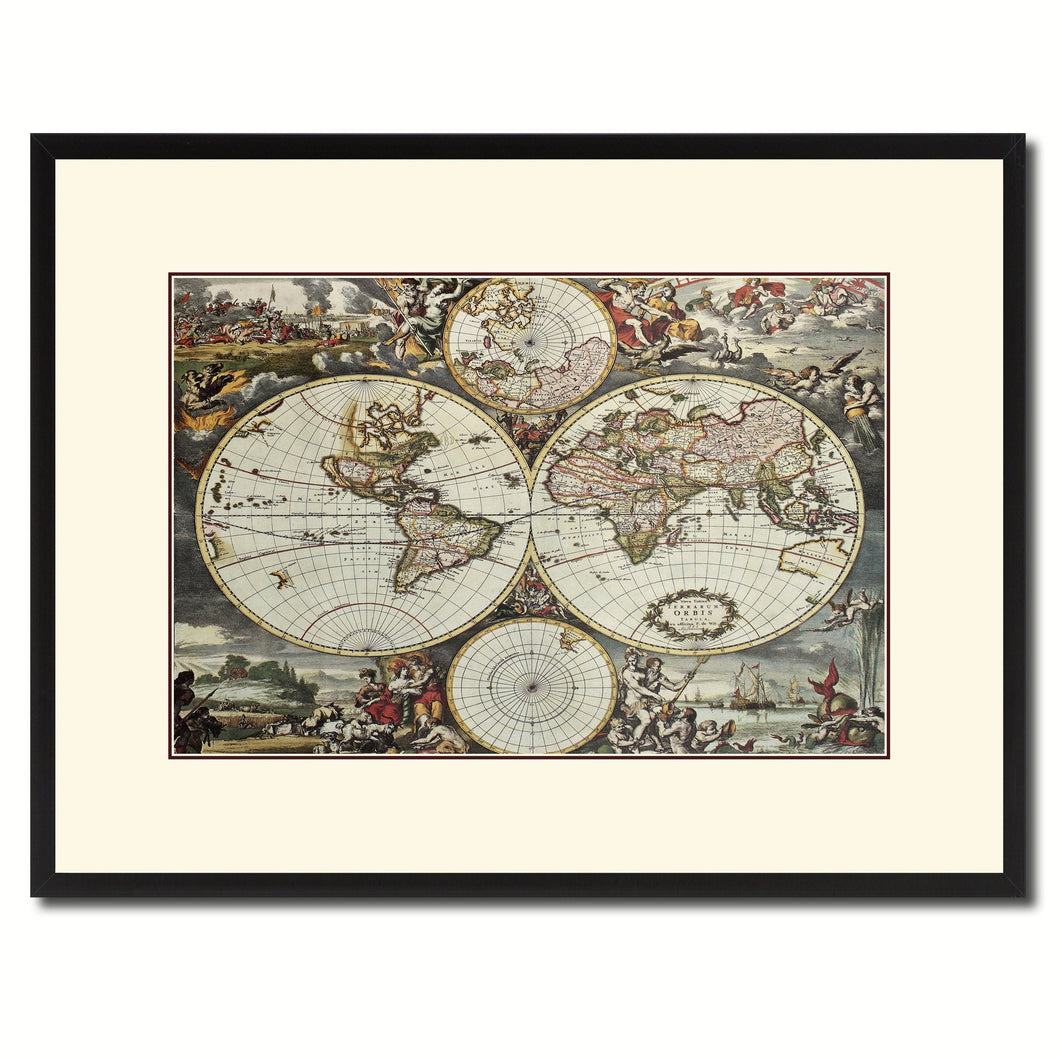 World Hemispheres Vintage Antique Map Wall Art Home Decor Gift Ideas Canvas Print Custom Picture Frame