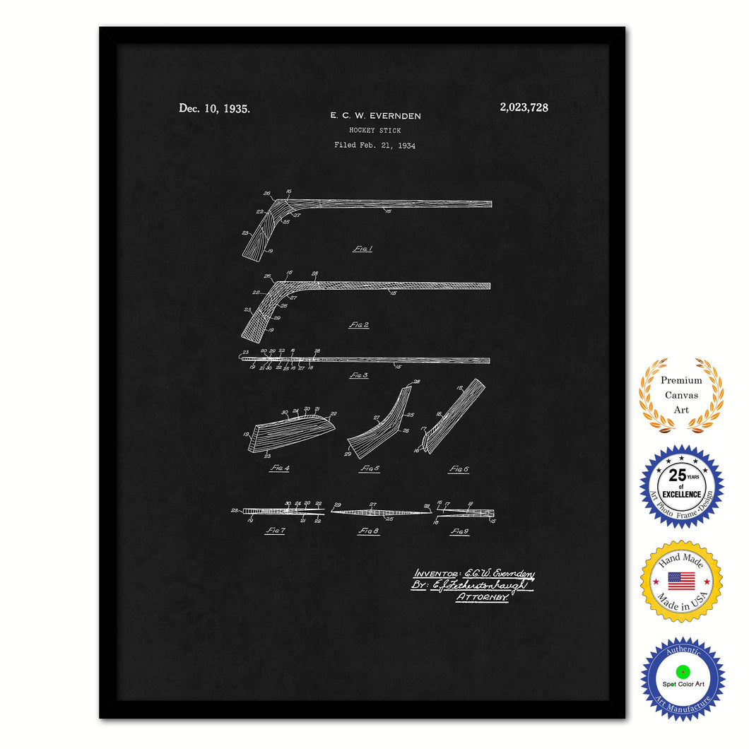 1935 Hockey Stick Old Patent Art Print on Canvas Custom Framed Vintage Home Decor Wall Decoration Great for Gifts