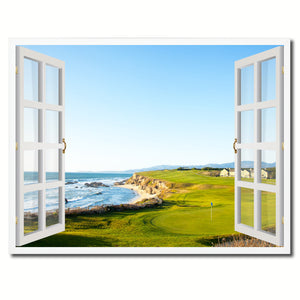 Halfmoon Bay California Golf Course Picture French Window Framed Canvas Print Home Decor Wall Art Collection