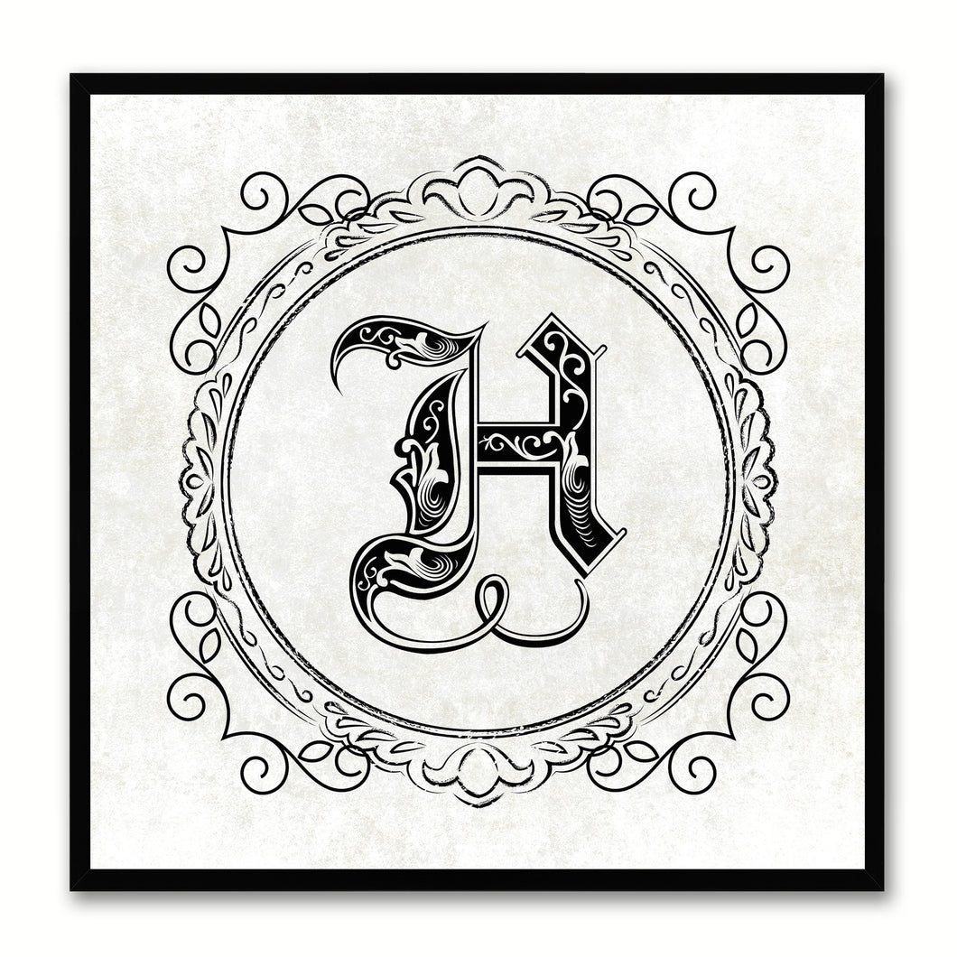 Alphabet H White Canvas Print Black Frame Kids Bedroom Wall Décor Home Art