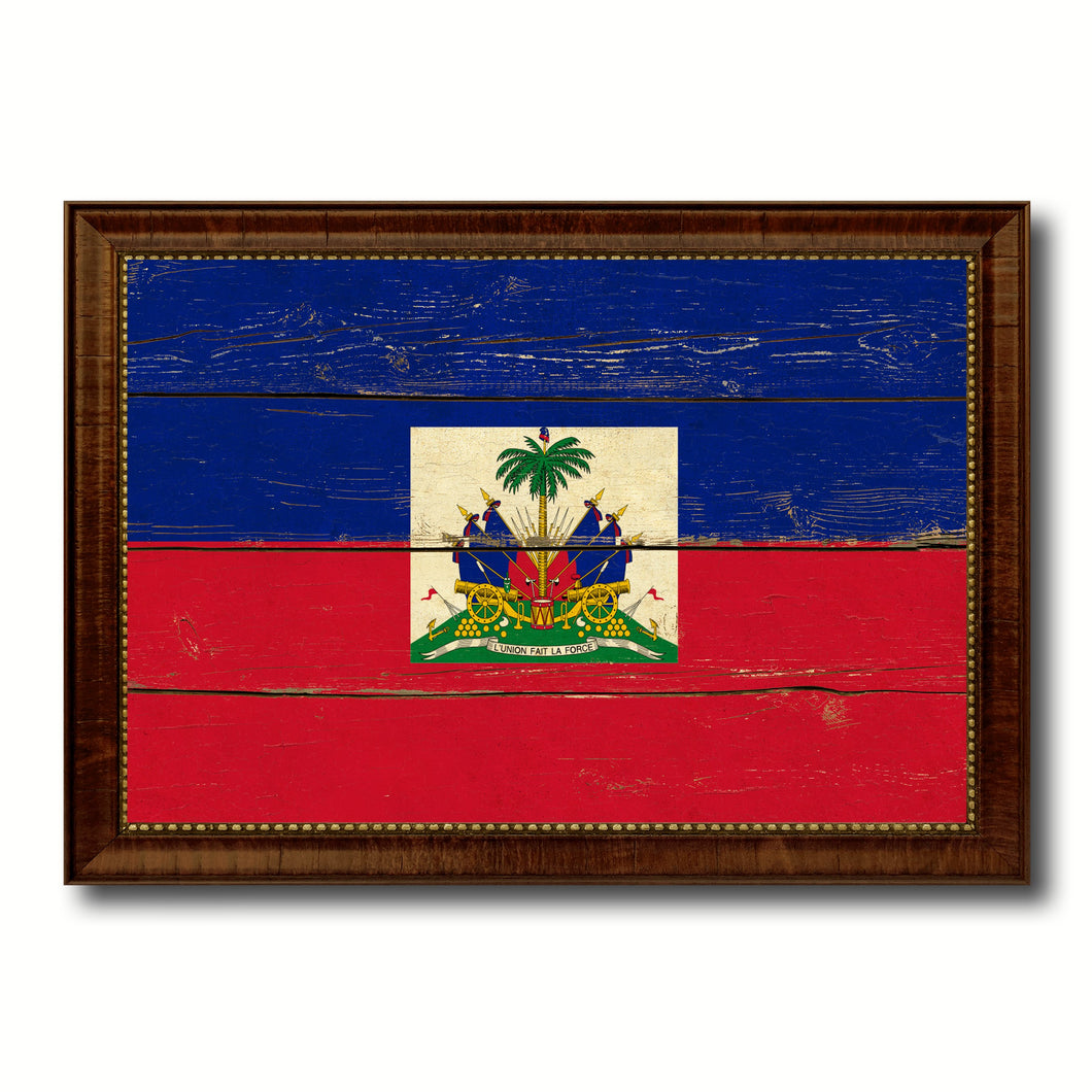 Haiti Country Flag Vintage Canvas Print with Brown Picture Frame Home Decor Gifts Wall Art Decoration Artwork
