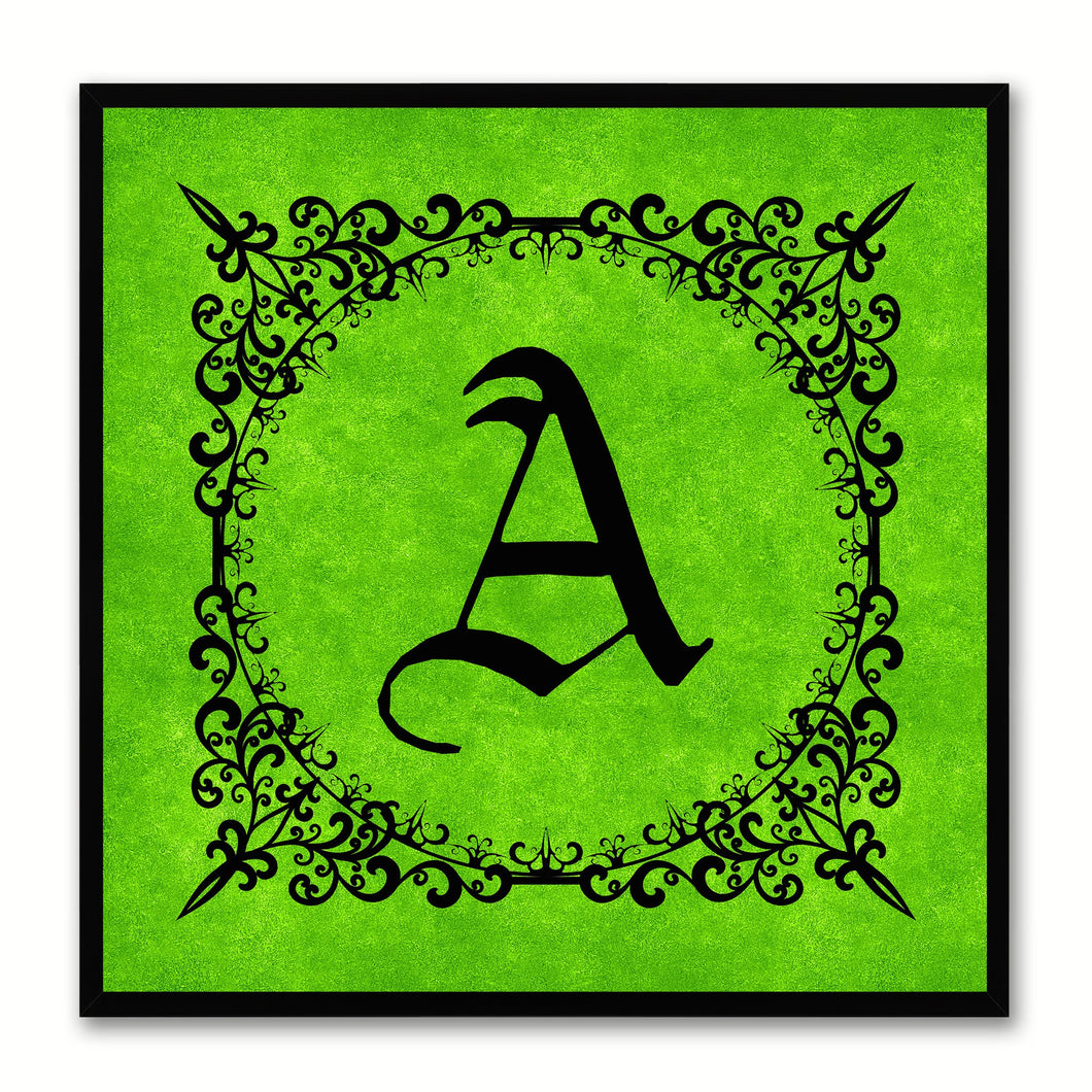 Alphabet A Green Canvas Print Black Frame Kids Bedroom Wall Décor Home Art