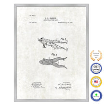 Load image into Gallery viewer, 1897 Fishing Artificial Fish Bait Antique Patent Artwork Silver Framed Canvas Print Home Office Decor Great for Fisherman Cabin Lake House
