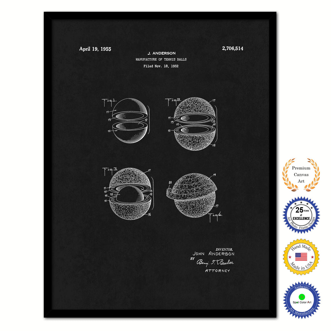 1955 Manufacture of Tennis Balls Old Patent Art Print on Canvas Custom Framed Vintage Home Decor Wall Decoration Great for Gifts