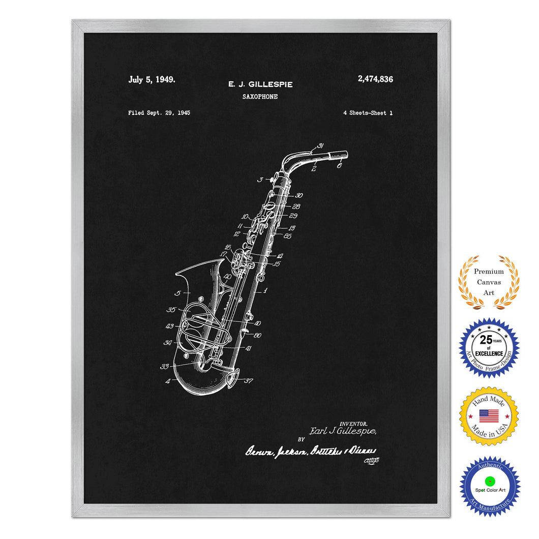 1949 Saxophone Old Patent Art Print on Canvas Custom Framed Vintage Home Decor Wall Decoration Great for Gifts