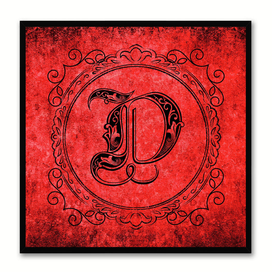 Alphabet D Red Canvas Print Black Frame Kids Bedroom Wall Décor Home Art