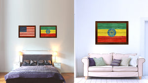 Ethiopia Country Flag Texture Canvas Print with Brown Custom Picture Frame Home Decor Gift Ideas Wall Art Decoration