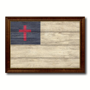 Kayso Christian Religious Flag Texture Canvas Print with Brown Picture Frame Home Decor Wall Art Gifts