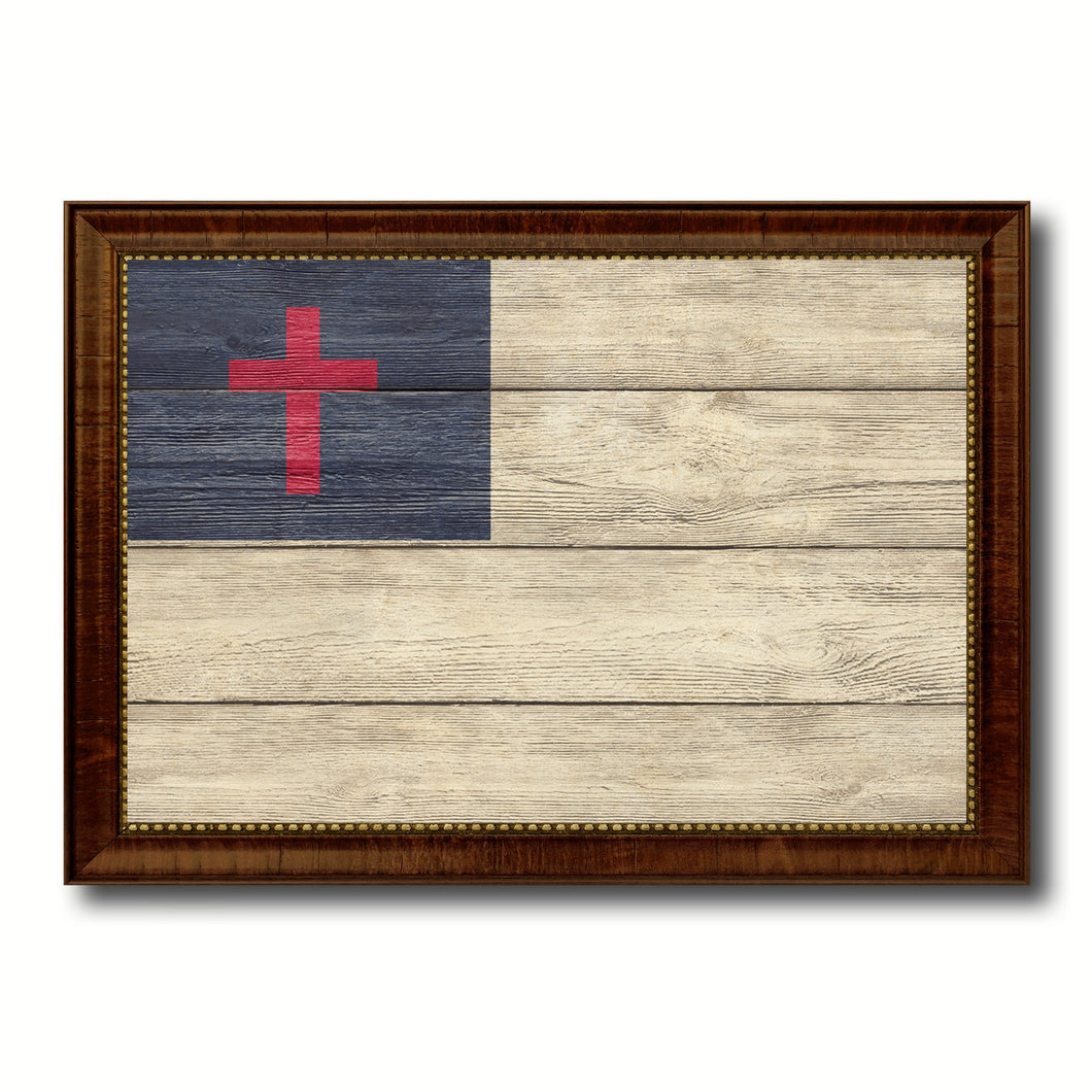 Kayso Christian Religious Flag Texture Canvas Print with Brown Picture Frame Home Decor Wall Art Gifts