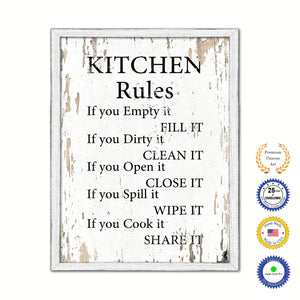 Kitchen Rules Vintage Saying Gifts Home Decor Wall Art Canvas Print with Custom Picture Frame