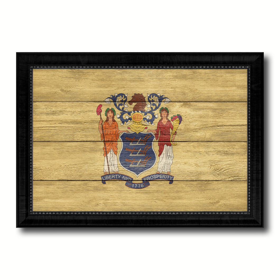New Jersey State Flag Texture Canvas Print with Black Picture Frame Home Decor Man Cave Wall Art Collectible Decoration Artwork Gifts