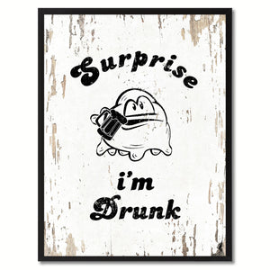 Surprise I'm Drunk Saying Canvas Print, Black Picture Frame Home Decor Wall Art Gifts