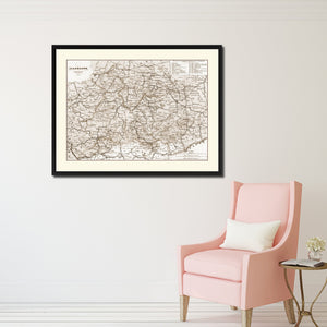 Central Germany Vintage Sepia Map Canvas Print, Picture Frame Gifts Home Decor Wall Art Decoration