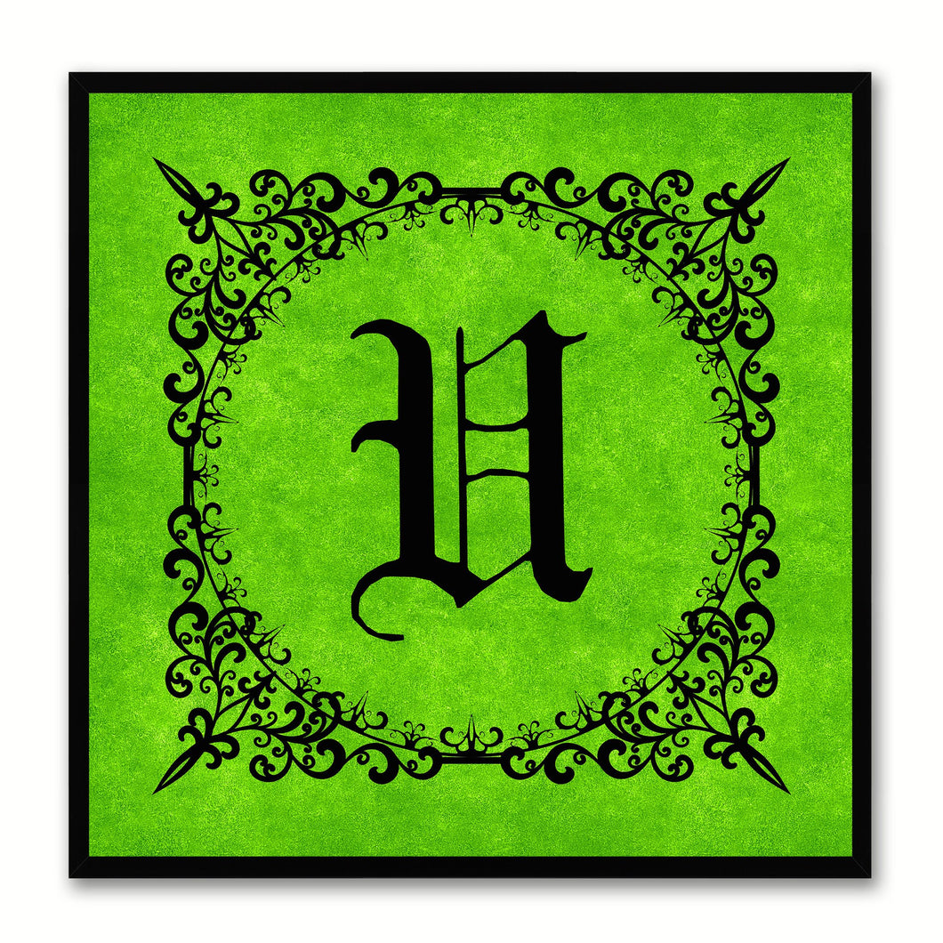 Alphabet U Green Canvas Print Black Frame Kids Bedroom Wall Décor Home Art