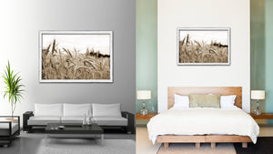 Nutritious Nature Grain Paddy Field Sepia Landscape decor, National Park, Sightseeing, Attractions, White Wash Wood Frame
