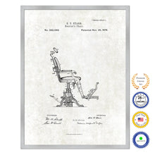 Load image into Gallery viewer, 1879 Dentist&#39;s Chair Antique Patent Artwork Silver Framed Canvas Print Home Office Decor Great for Dentist Orthodontist

