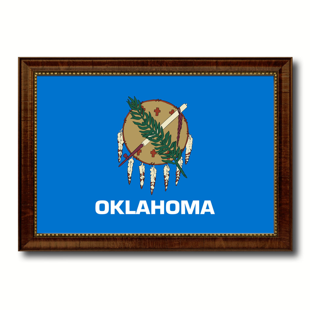 Oklahoma State Flag Canvas Print with Custom Brown Picture Frame Home Decor Wall Art Decoration Gifts