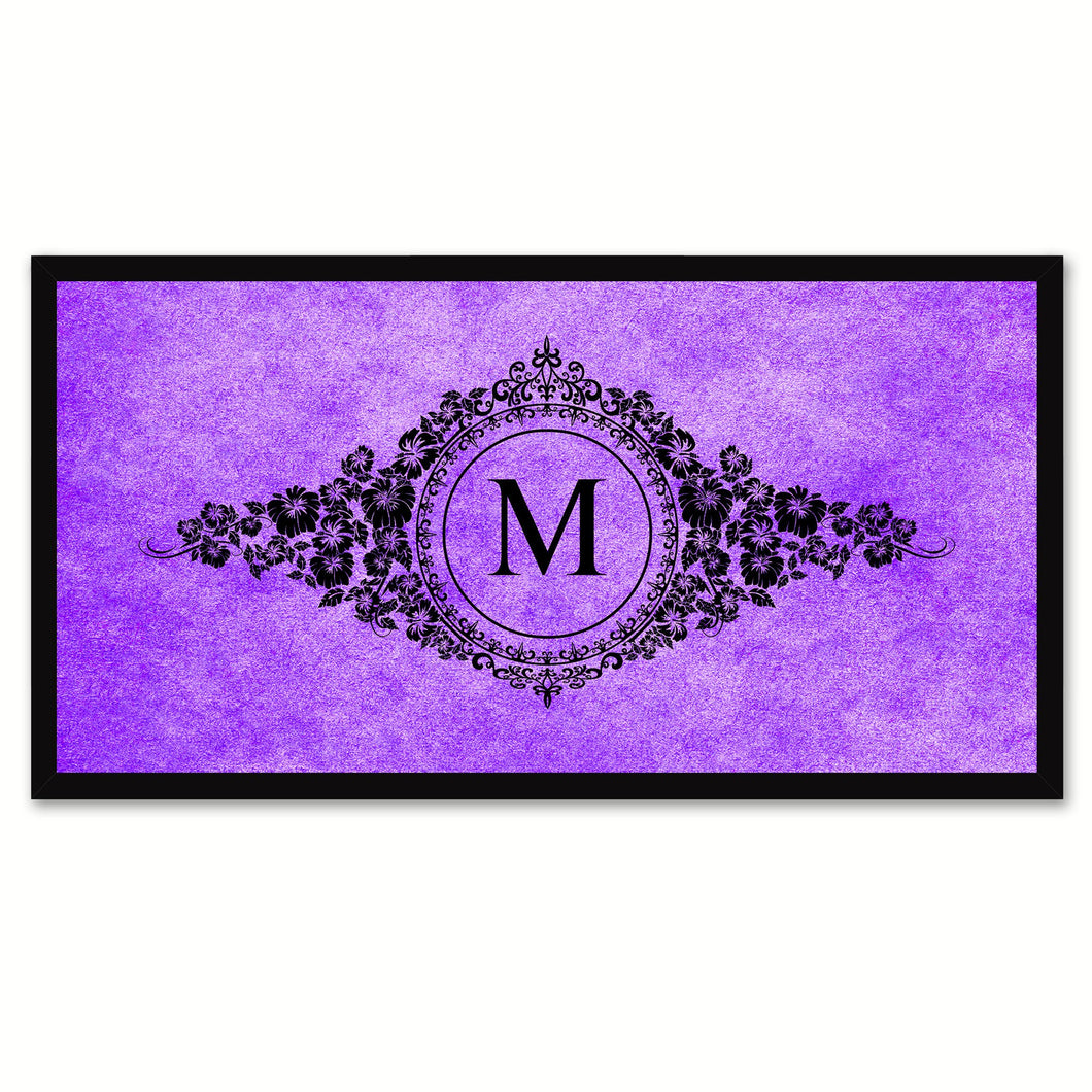 Alphabet Letter M Purple Canvas Print, Black Custom Frame
