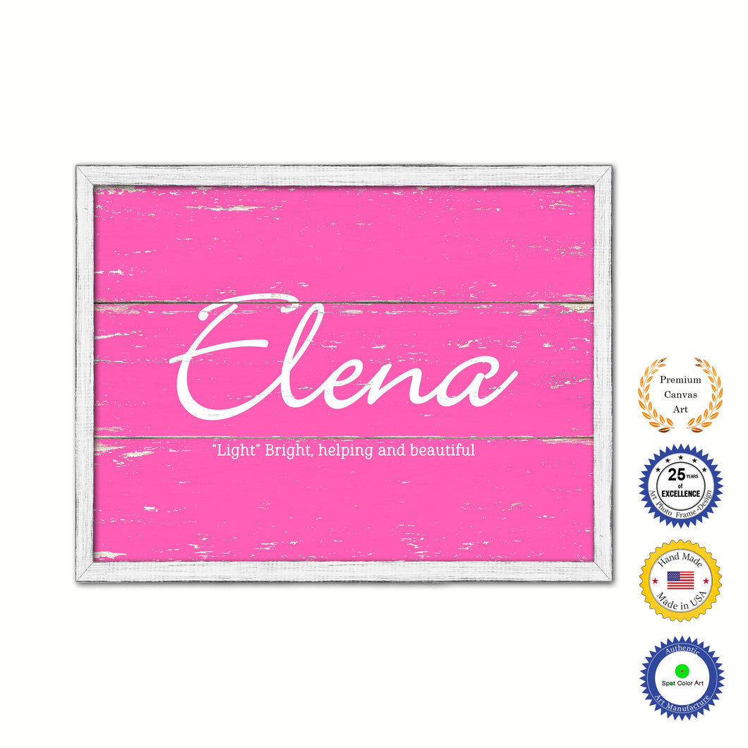 Elena Name Plate White Wash Wood Frame Canvas Print Boutique Cottage Decor Shabby Chic