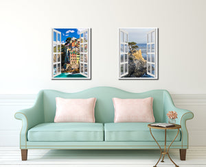 Fisherman Village Riomaggiore Picture French Window Canvas Print with Frame Gifts Home Decor Wall Art Collection