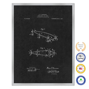 1907 Fishing Lure Antique Patent Artwork Silver Framed Canvas Home Office Decor Great for Fisherman Cabin Lake House