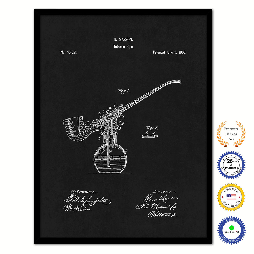 1866 Tobacco Pipe Old Patent Art Print on Canvas Custom Framed Vintage Home Decor Wall Decoration Great for Gifts