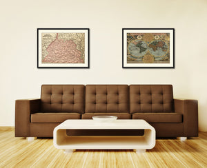 West Virginia Vintage Antique Map Wall Art Home Decor Gift Ideas Canvas Print Custom Picture Frame