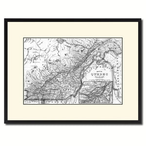 Quebec Montreal Vintage B&W Map Canvas Print, Picture Frame Home Decor Wall Art Gift Ideas