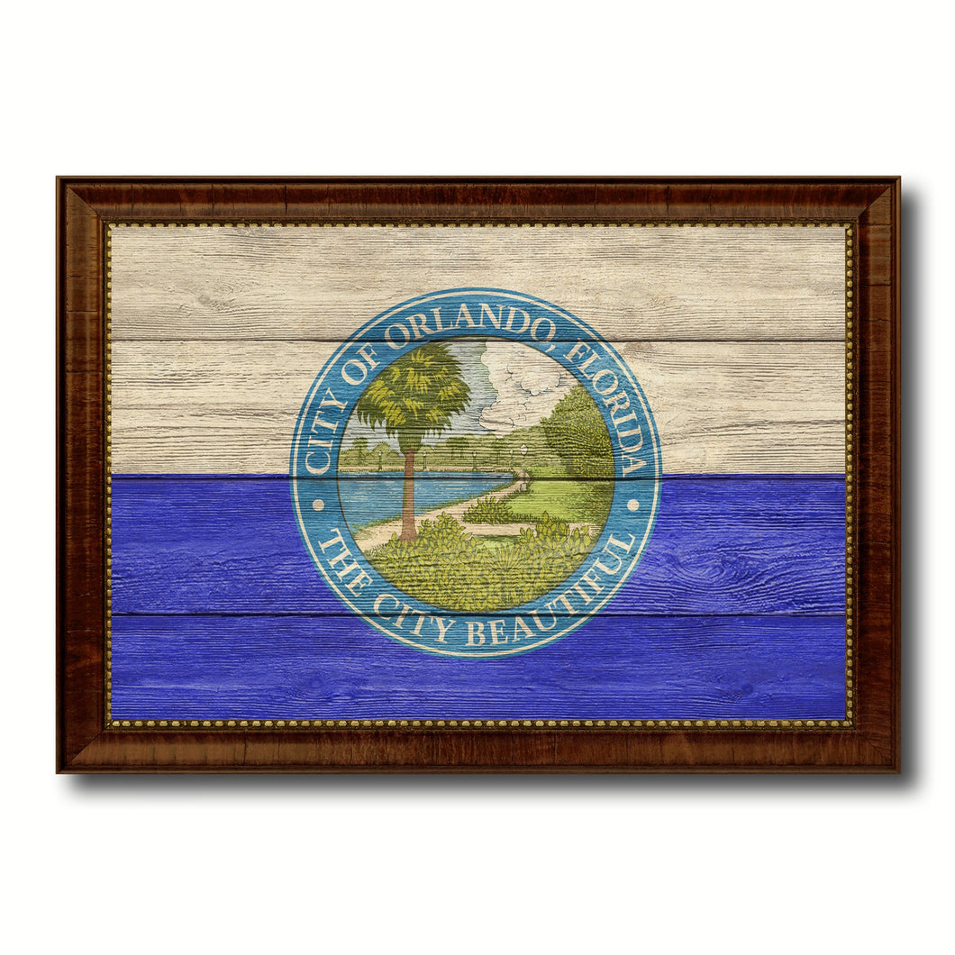 Orlando City Florida State Texture Flag Canvas Print Brown Picture Frame
