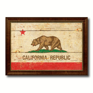 California State Vintage Flag Canvas Print with Brown Picture Frame Home Decor Man Cave Wall Art Collectible Decoration Artwork Gifts