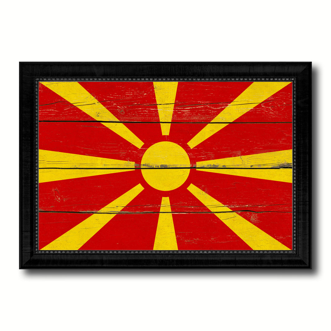 Macedonia Country Flag Vintage Canvas Print with Black Picture Frame Home Decor Gifts Wall Art Decoration Artwork