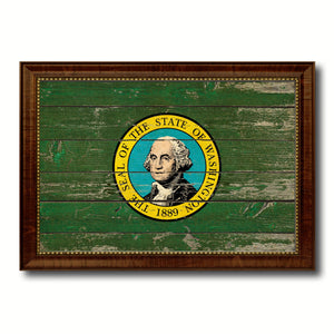 Washington State Vintage Flag Canvas Print with Brown Picture Frame Home Decor Man Cave Wall Art Collectible Decoration Artwork Gifts