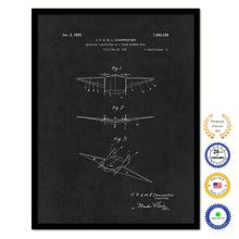 Load image into Gallery viewer, 1933 Three Element Wing Airplane Vintage Patent Artwork Black Framed Canvas Home Office Decor Great for Pilot Gift
