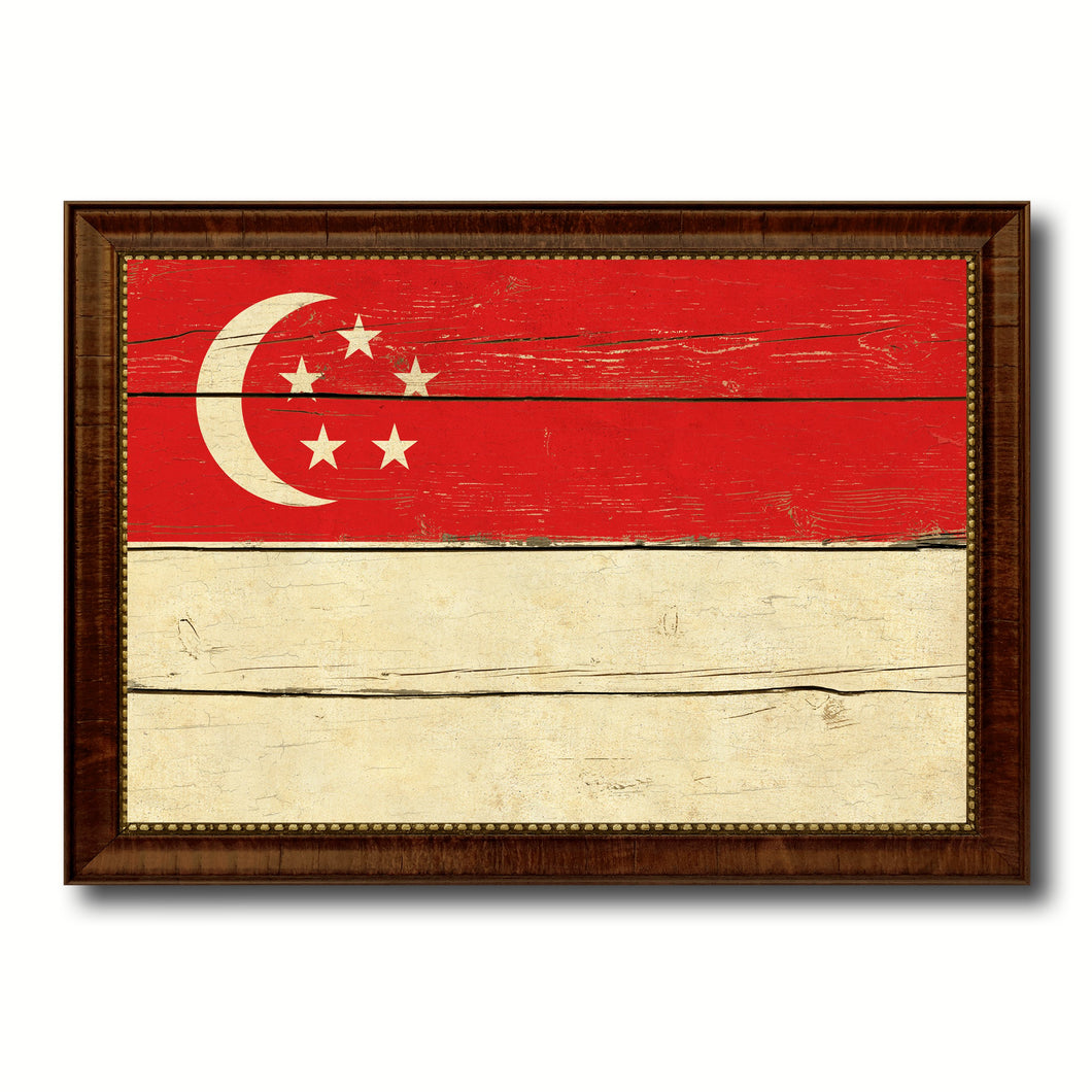 Singapore Country Flag Vintage Canvas Print with Brown Picture Frame Home Decor Gifts Wall Art Decoration Artwork