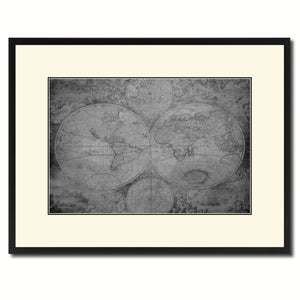 The World Circa Vintage B&W Map Canvas Print, Picture Frame Home Decor Wall Art Gift Ideas