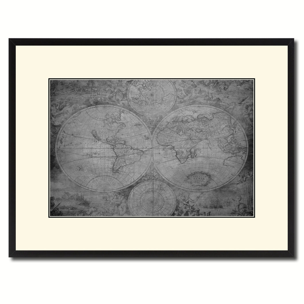 The World Circa Vintage B&W Map Canvas Print, Picture Frame Home Decor Wall Art Gift Ideas