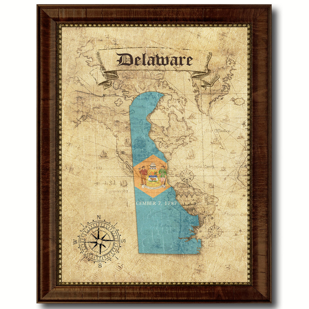 Delaware State Vintage Map Home Decor Wall Art Office Decoration Gift Ideas