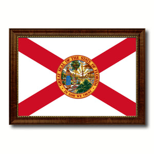 Florida State Flag Canvas Print with Custom Brown Picture Frame Home Decor Wall Art Decoration Gifts