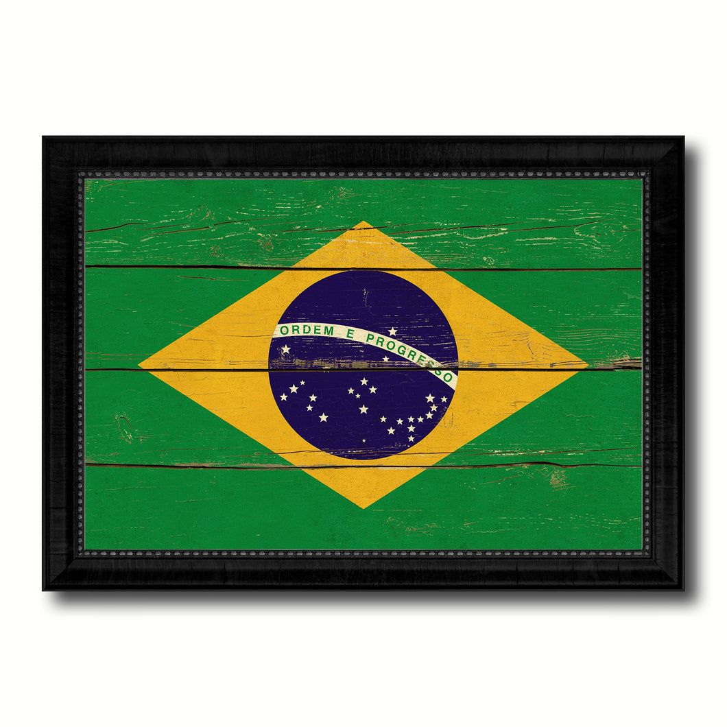 Brazil Country Flag Vintage Canvas Print with Black Picture Frame Home Decor Gifts Wall Art Decoration Artwork